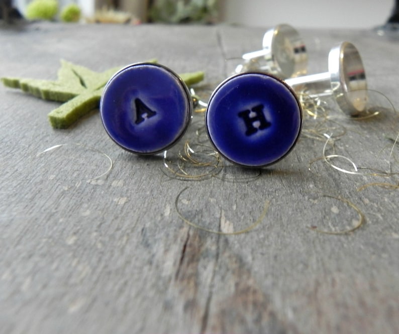 Blue Personalized Cuff Links, Wedding Monogrammed Cuff Links, Father of the Bride Gift, Best Men, Groomsmen Custom Cuff Links image 8