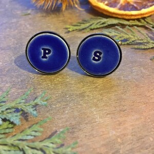 Blue Personalized Cuff Links, Wedding Monogrammed Cuff Links, Father of the Bride Gift, Best Men, Groomsmen Custom Cuff Links image 5