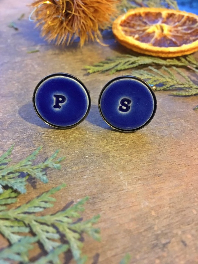 Blue Personalized Cuff Links, Wedding Monogrammed Cuff Links, Father of the Bride Gift, Best Men, Groomsmen Custom Cuff Links image 5