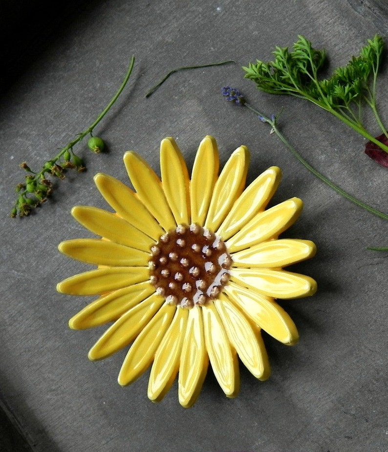 Sunflower Ceramic Ring Dish Flower Pottery Jewelry Plate image 0