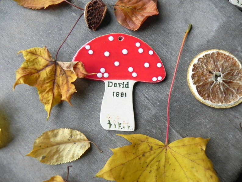 Personalized Mushroom Ceramic Ornaments Red Christmas image 0