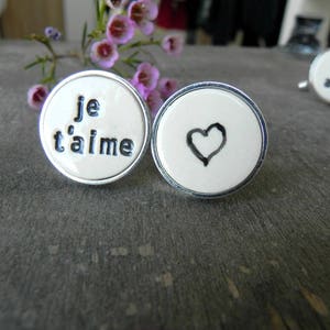 Personalized Love Cuff Links, Je t'aime, Heb Je Lief en Heart Cuff Links, unique Groom cuff links, Best Man Groomsmen Custom Cuff Links image 2