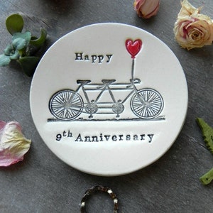 Engagement Ring Holder, Bicycle Love Plate or Ornament, Tandem and Heart Ceramic Wedding Ring Dish, Ivory Ring Pillow Custom Ring Plate image 4