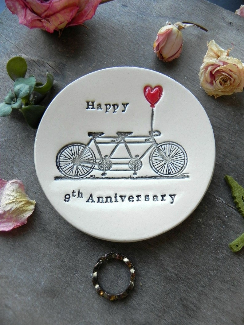 Engagement Ring Holder, Bicycle Love Plate or Ornament, Tandem and Heart Ceramic Wedding Ring Dish, Ivory Ring Pillow Custom Ring Plate image 4