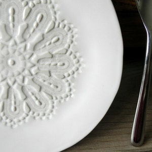 Rustic Ceramic Plate Snow White Lace Dessert Plate Pottery Serving Plate image 2
