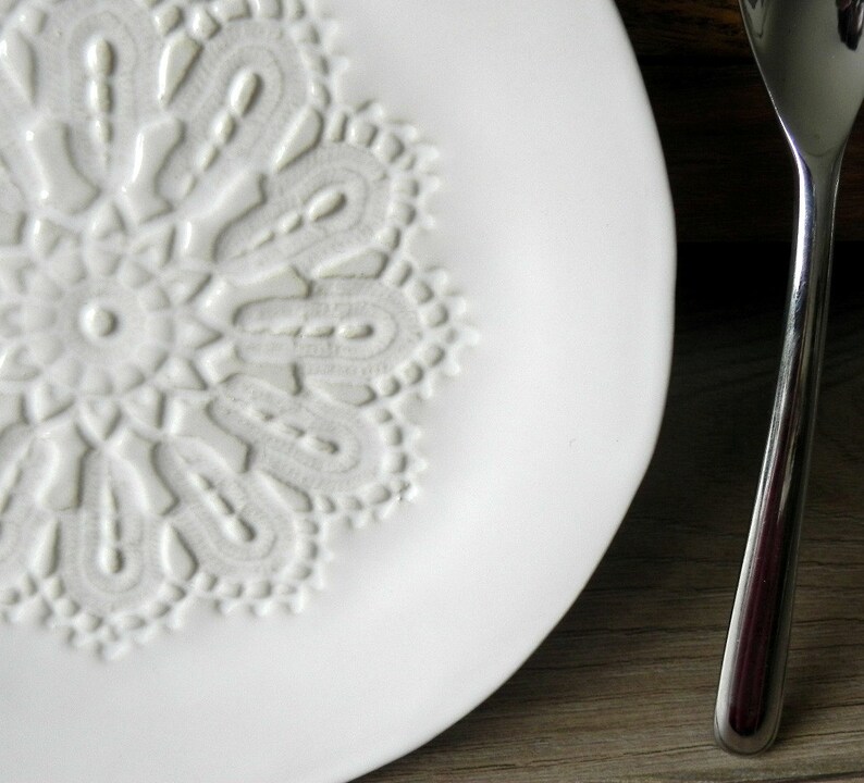 Rustic Ceramic Plate Snow White Lace Dessert Plate Pottery Etsy
