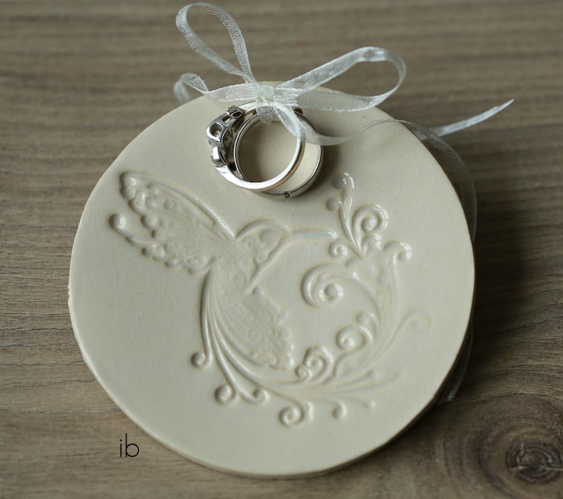 Wedding Hummingbird Trinket Dish Ceramic Bird Ring Dish image 0