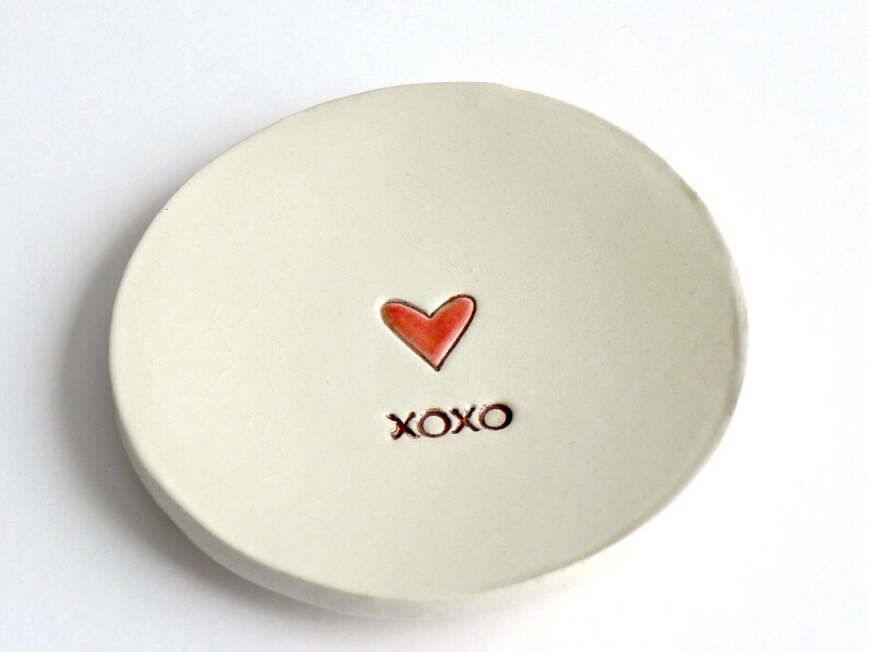 Ceramic Ring Dish Red Heart XOXO Minimalist Pottery Plate Jewelry Dish Recycled Box image 4