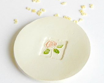 Ceramic Dish Rose Ring Holder Wedding Favors White Pottery Plate