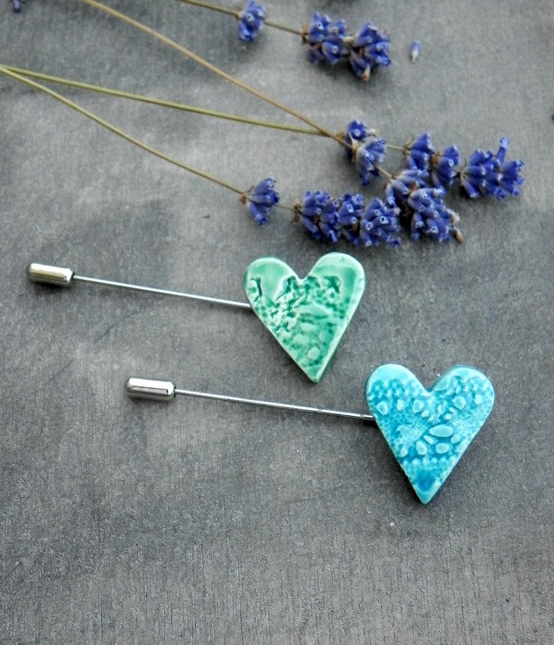 Lace Heart Brooch Pottery Jewelry Ceramic Pin image 0