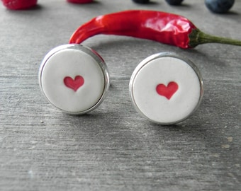 Love Red Heart Ceramic Cuff Links, Minimal Porcelain Cuff Links, Wedding Cuff Links, Engagement Gift, Husband, Father Boss Coworker Gift