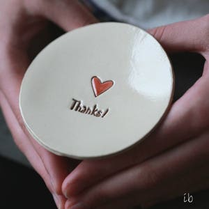 Thank You So Much Ceramic Ring Dish Positive Message Pottery Bridal Plate Thanksgiving Red Jewelry Dish Green Leaves Honour Plate image 4