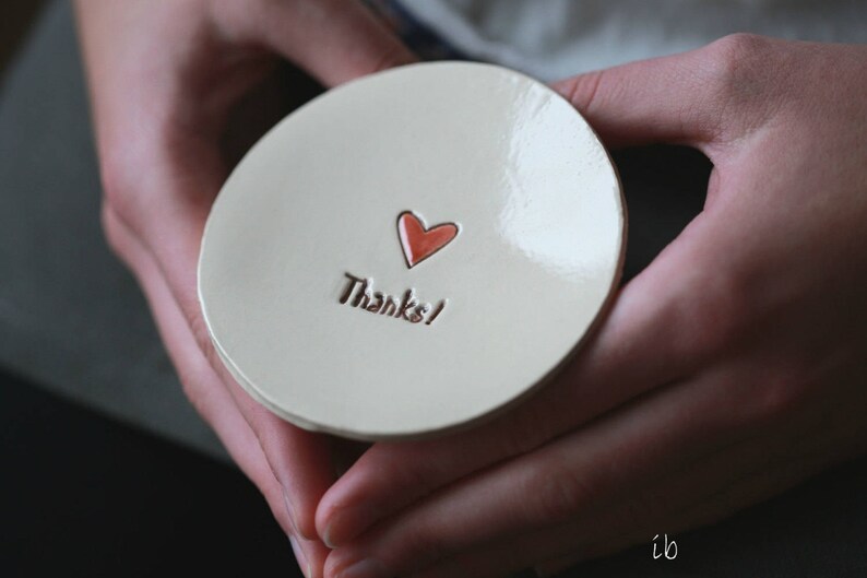Thank You So Much Ceramic Ring Dish Positive Message Pottery Bridal Plate Thanksgiving Red Jewelry Dish Green Leaves Honour Plate image 4