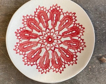 Mothers Day Ceramic Lace Plate,  Blue  Lace Soap Dish, Lace trinket dish, Flat Serving Plate, Shabby chic Spoon Rest, Ceramic Jewelry Dish