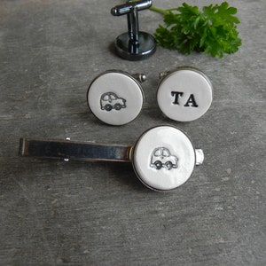 Black Car Custom Cufflinks and Tie Pin, Personalized Gift for Him, Ceramic Cufflinks, Porcelain Wedding Cuff Links, Best Man, Wanderlust image 6