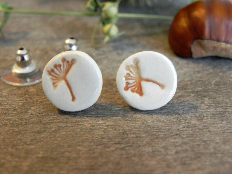 Ceramic Flower Earrings Dandelion Porcelain Ginger and White Etsy