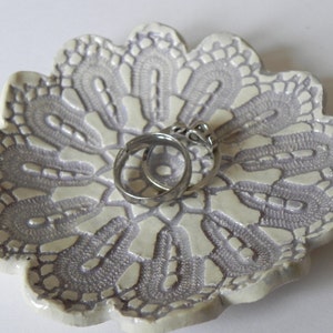 Lace Ceramic Flower Plate Purple Ring Holder Oval Shape White Pottery Dish Ring Holder image 5