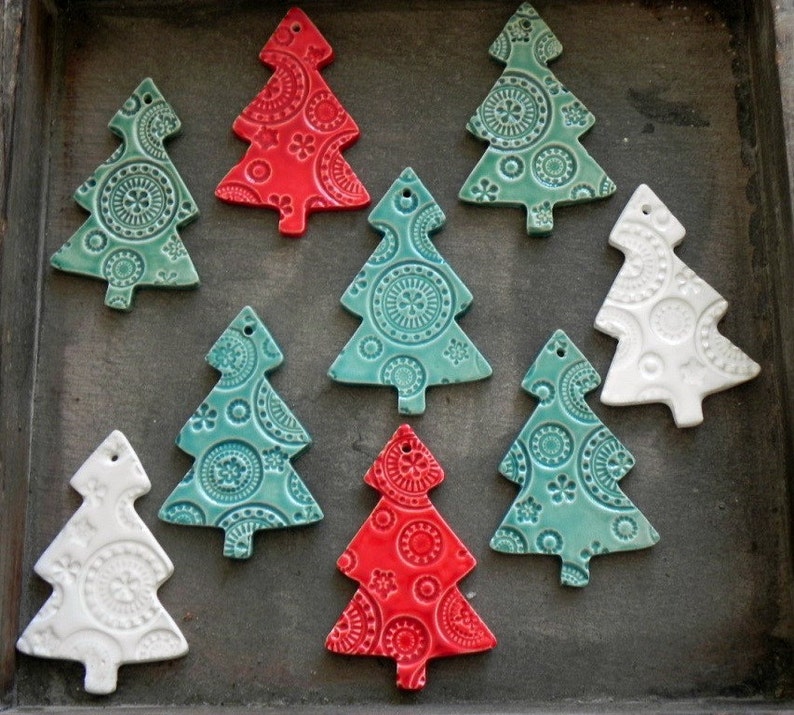 Ceramic Christmas Tree Ornaments White Ceramic tree Pottery image 0