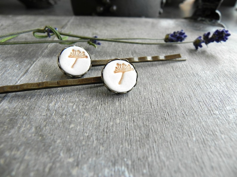 Porcelain Dandelion Bobby Pins Boho Ceramic Hair Pins Set of image 0