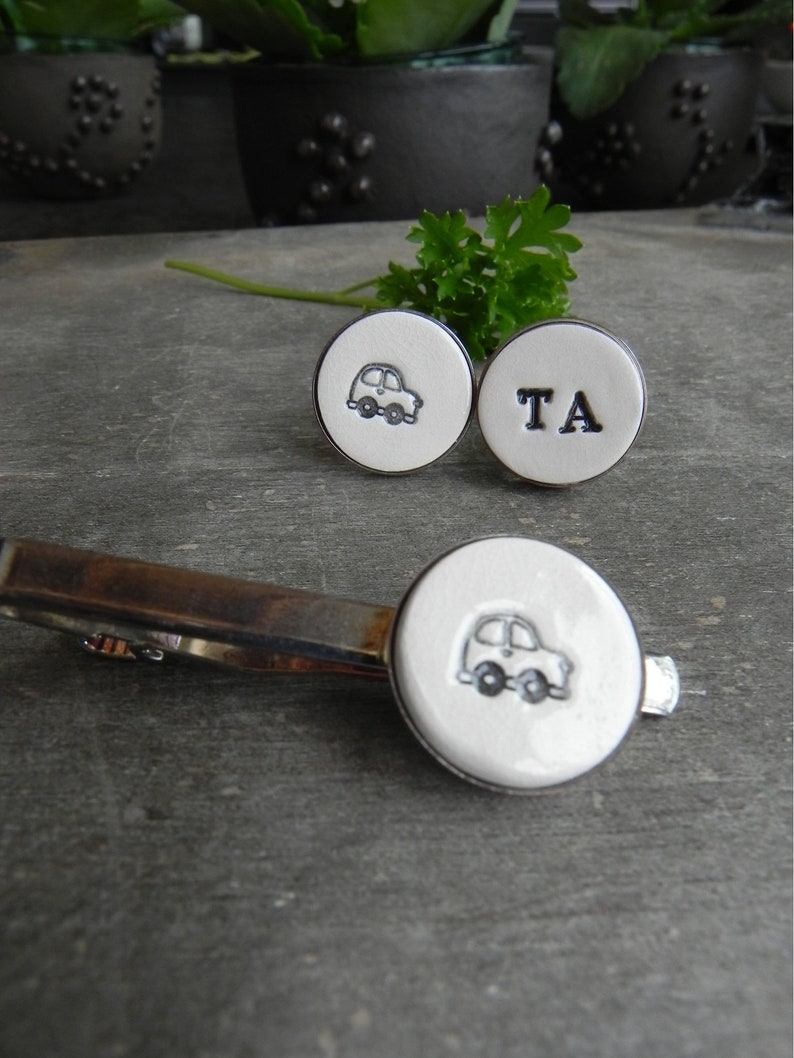 Black Car Custom Cufflinks and Tie Pin, Personalized Gift for Him, Ceramic Cufflinks, Porcelain Wedding Cuff Links, Best Man, Wanderlust image 8