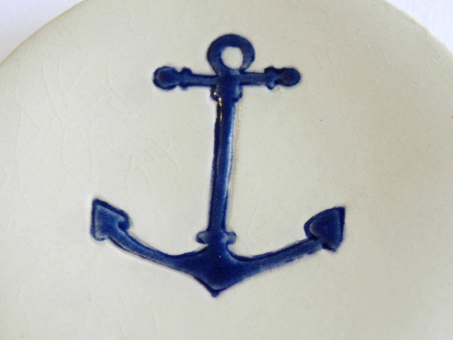 Ceramic Jewelry Dish Anchor Plate Red and Navy Blue Pottery Etsy