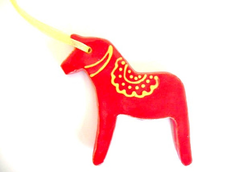 Red Horse Ceramic OrnamentSet of 2 Christmas Decorations image 0
