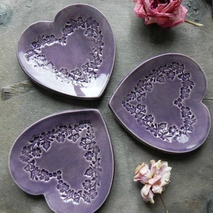 Wedding Heart Jewelry Dish, Personalized Floral Wreath, Valentine's Day Ceramic Ring Dish, Plate Love Pottery Bridal Flower Pattern image 5
