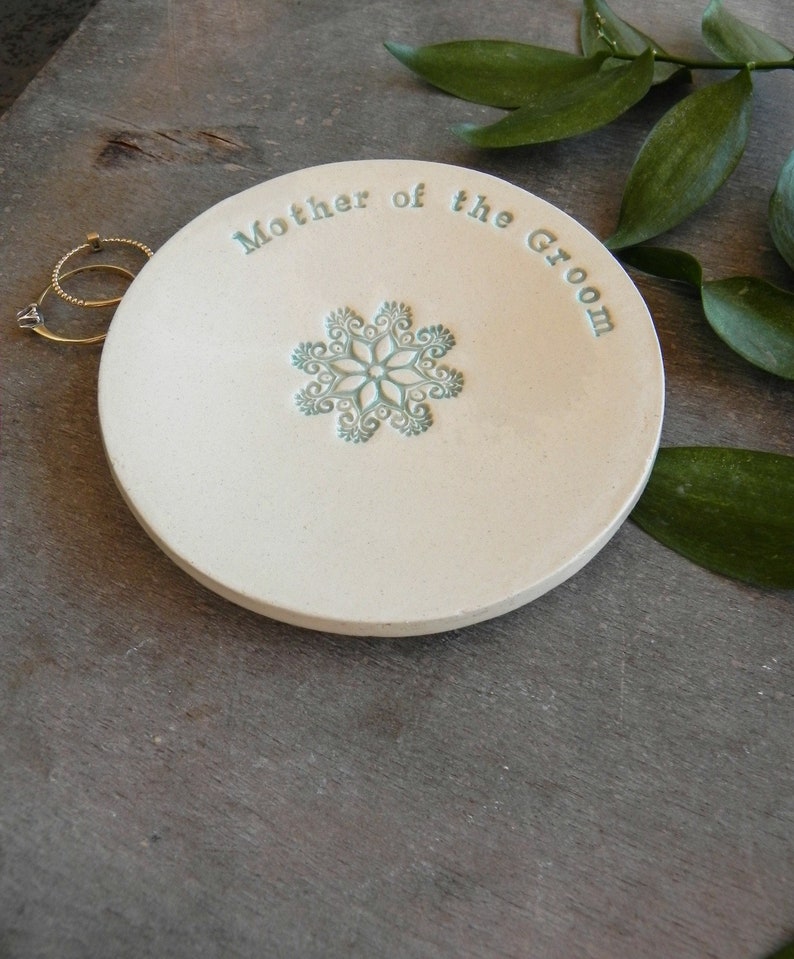 Mother of the Bride Wedding Gift Ring Holder Ceramic Plate Flower Mandala Ring Dish Ivory Jewelry Dish image 7
