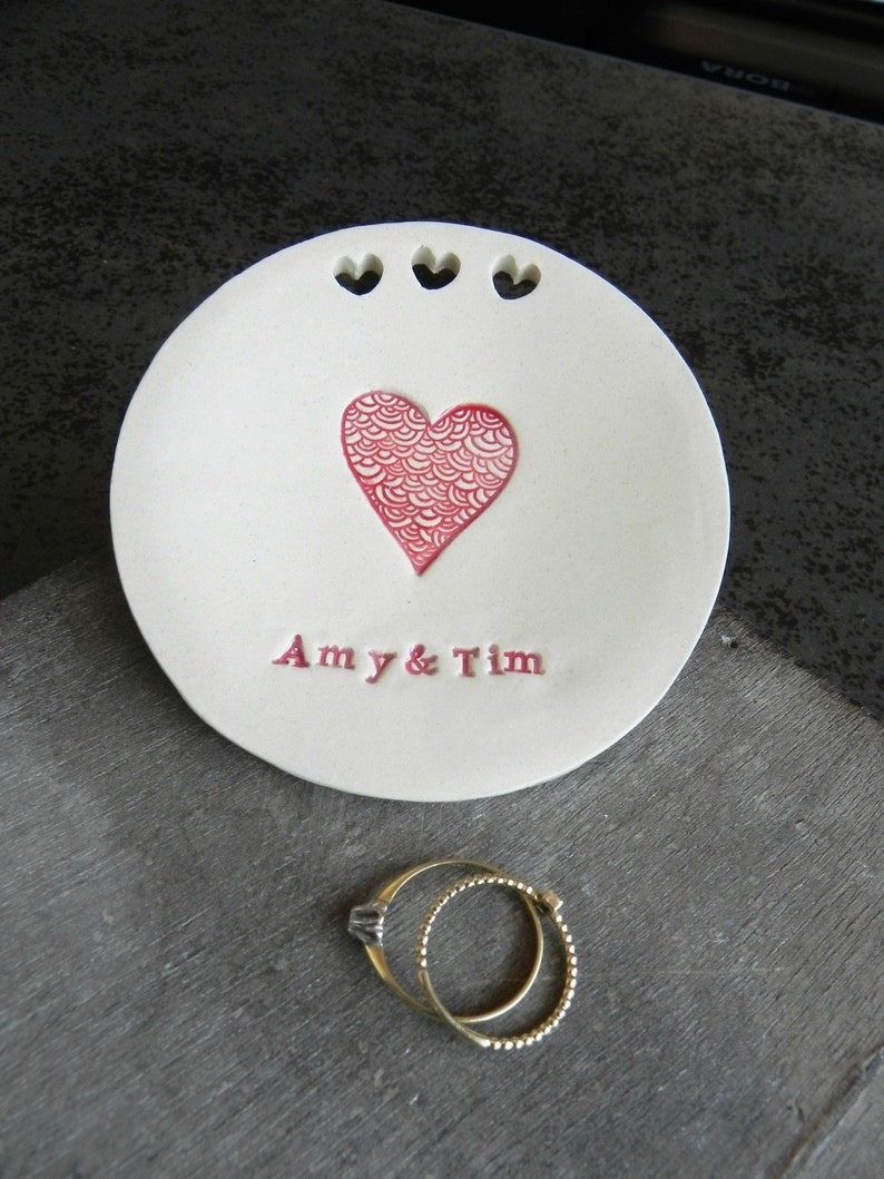 Personalized Red Heart Ceramic Ring Dish Custom Trinket Dish image 0