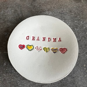 Heart Ceramic Plate Gifts for Grandma, Granny White Pottery Dish Rainbow Hearts Text Message