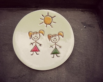 Ceramic Plate Family Dish Mom Daughter Pottery Dad Son Dog Pottery Ring Holder