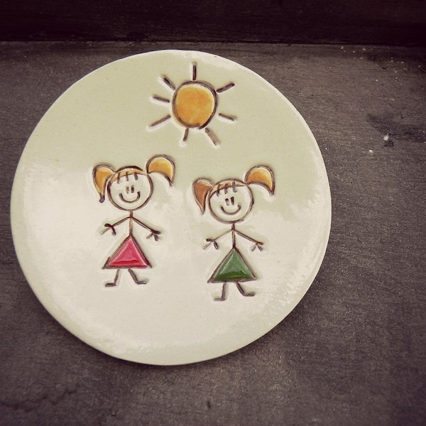 Ceramic Plate Family Dish Mom Daughter Pottery Dad Son Dog Pottery Ring Holder