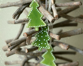 3 ornements d’arbre de Noël, arbre en céramique verte, cadeau de décoration de maison d’hiver, décoration en céramique de Noël verte, décor de Noël en céramique