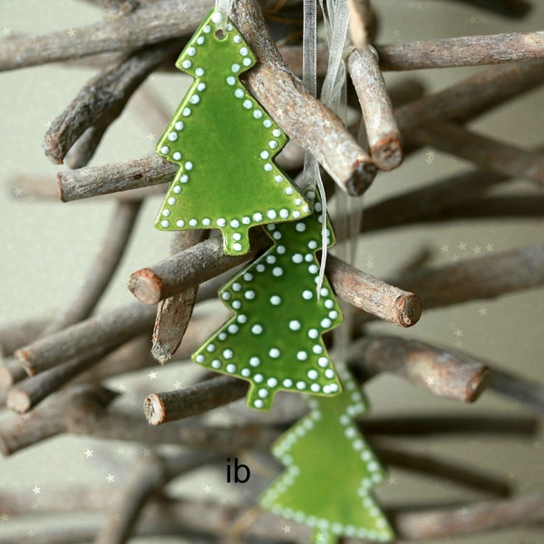 3 ornements d’arbre de Noël, arbre en céramique verte, cadeau de décoration de maison d’hiver, décoration en céramique de Noël verte, décor de Noël en céramique