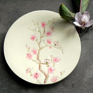 Ceramic Dish Cherry Blossom Plate Jewelry Dish Flower Natural Ring Holder Home Decoration Pottery