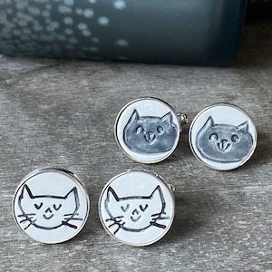 Cat Porcelain Cuff Links, Unisex Cufflinks, Wedding Gifts, Cat Lover Accessories, For Him
