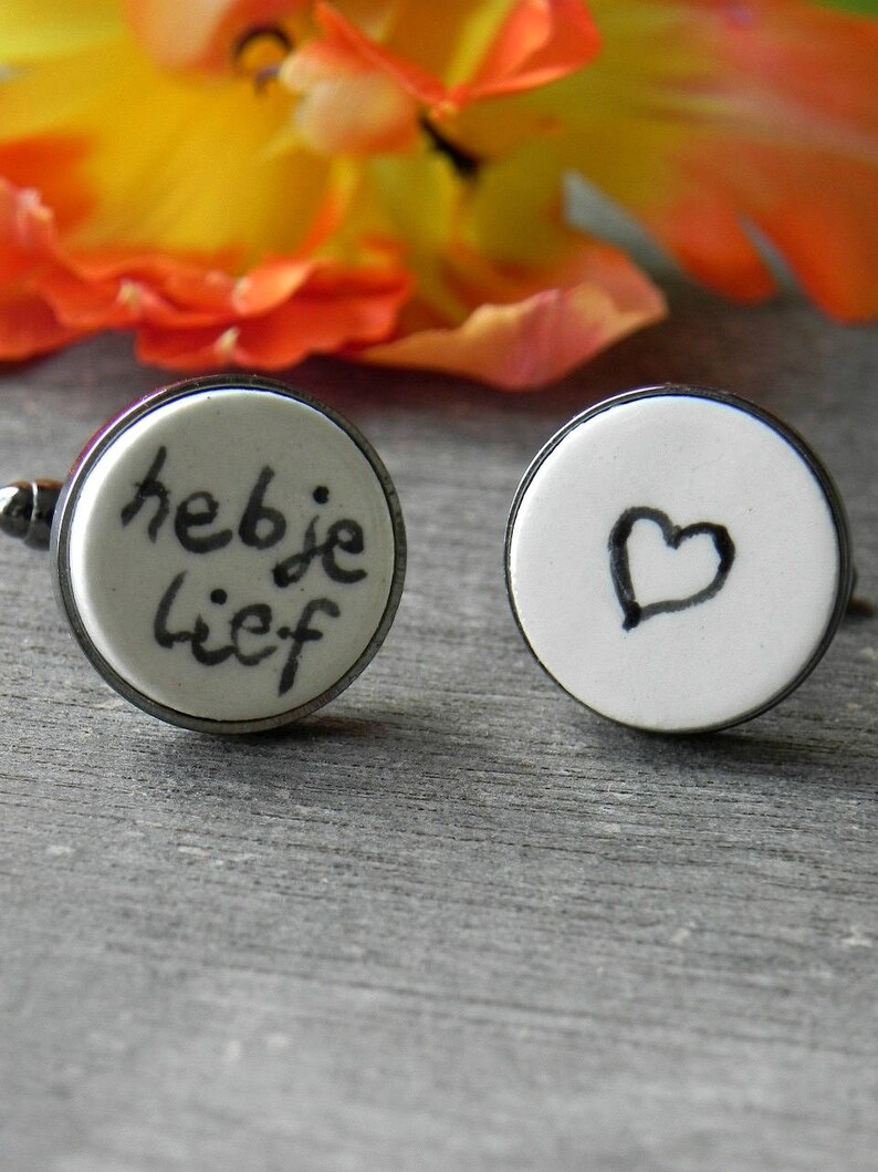 Personalized Love Cuff Links, Je t'aime, Heb Je Lief en Heart Cuff Links, unique Groom cuff links, Best Man Groomsmen Custom Cuff Links image 6