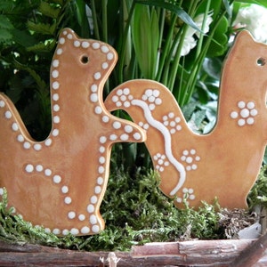 Squirrel Ceramic Christmas Ornaments, 2 Caramel Animal Christmas Tree Ornaments, Squirrel Home Decoration, Animal Pottery