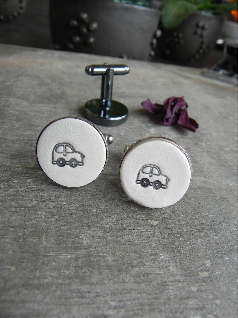 Black Car Custom Cufflinks and Tie Pin, Personalized Gift for Him, Ceramic Cufflinks, Porcelain Wedding Cuff Links, Best Man, Wanderlust image 3