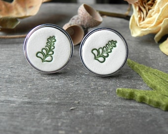 Porcelain Leaf Cuff Links for Nature Lover, Green Leaves Cuff Links, Fathers Gift Boyfriend, Best Man Groomsmen Accessories