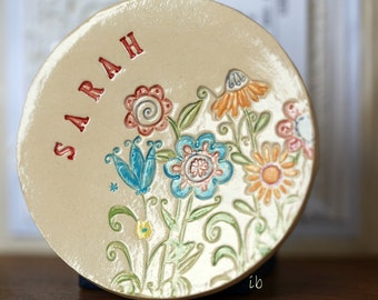 Ceramic Ring Dish Personalized Flower Plate Colorful Mother's Day Gift  Pottery Ring Holder Bridal Shower Jewelry Dish