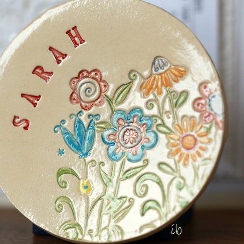 Ceramic Ring Dish Personalized Flower Plate Colorful Etsy