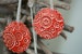 Handmade Red Lace Ceramic Ornament, 3 Christmas Ornaments, Home Decor Gift,  Red Christmas Gift Lace Pottery Red Christmas tree ornament 
