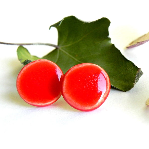 Valentine's Day Geometric Minimalist Ceramic Earrings Stud Poppy Red Round Post Fashion Jewelry