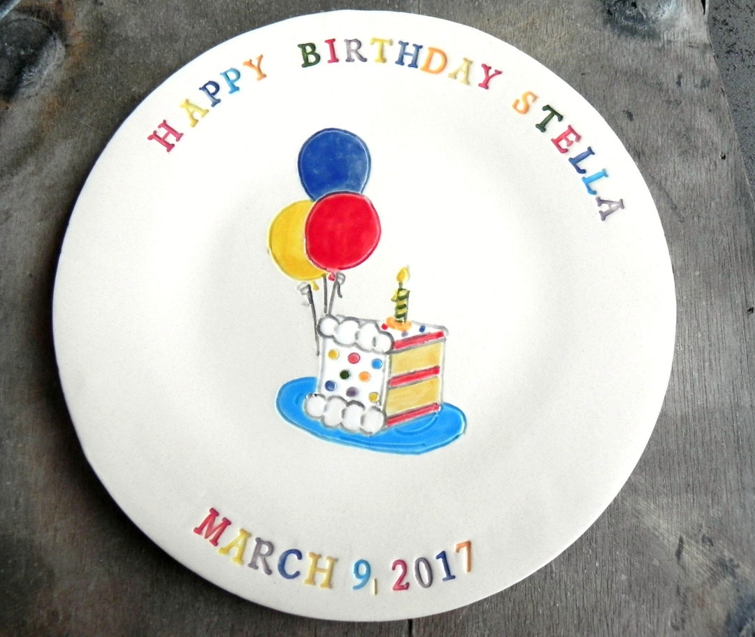 Personalized Ceramic Birthday Cake Plate, Custom Colorful Dessert Plate