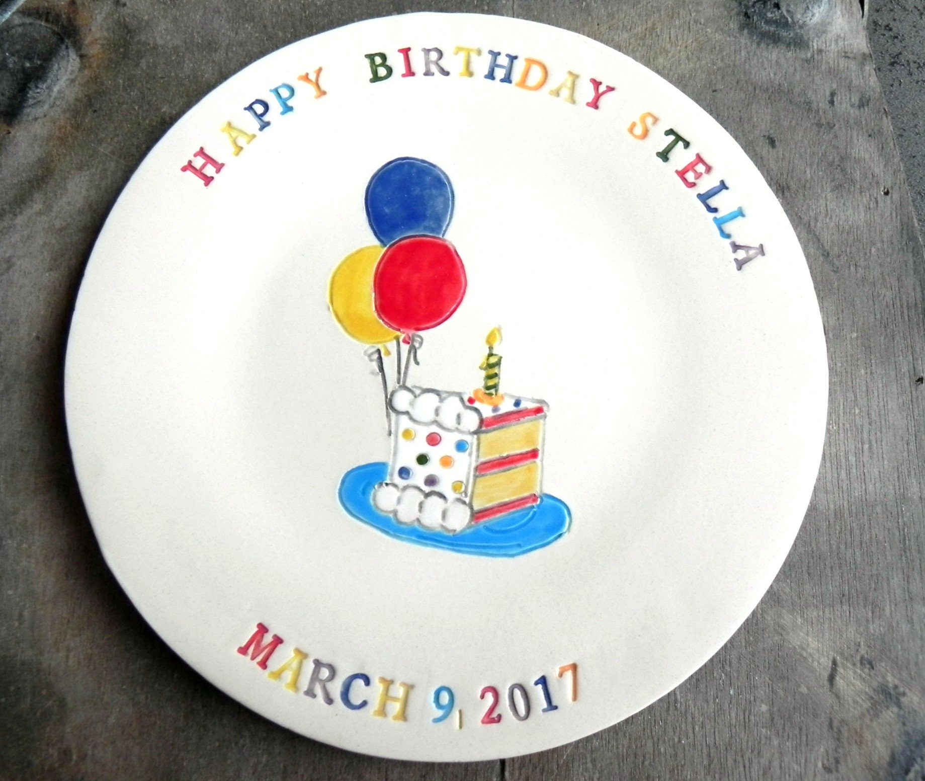 Assiette de joyeux anniversaire personnalisée avec nom et date, assiette à  dessert personnalisée pour gâteau floral pastel en céramique, cadeau pour  anniversaire/fête à thème pour enfants
