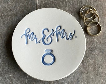 Wedding Ring Holder, MR & MRS Ceraminic Plate, Diamond Ring Ceramic Ring Dish, Ivory Ring Eco Friendly Pottery