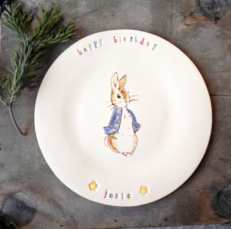 Personalized Ceramic Elephant Birthday Plate, Custom Colorful Dessert Plate for Kids and Adults, Hand Built Ceramic Plate , Birthday Gift image 2