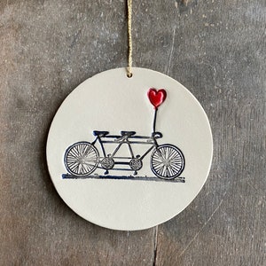 Engagement Ring Holder, Bicycle Love Plate or Ornament, Tandem and Heart Ceramic Wedding Ring Dish, Ivory Ring Pillow Custom Ring Plate image 10
