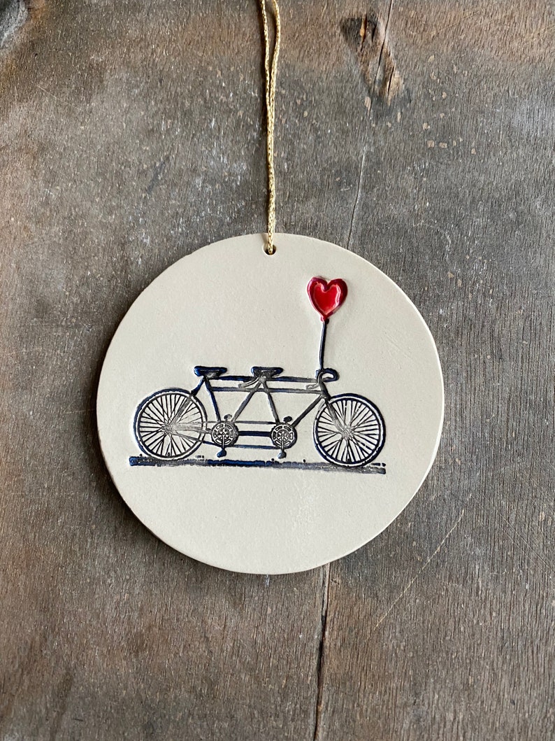 Engagement Ring Holder, Bicycle Love Plate or Ornament, Tandem and Heart Ceramic Wedding Ring Dish, Ivory Ring Pillow Custom Ring Plate image 10